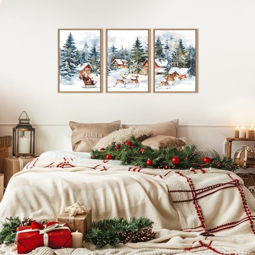 Christmas Santa Sleigh Deer Framed Canvas Wall Art Set -24"x36"x3 - Image 2