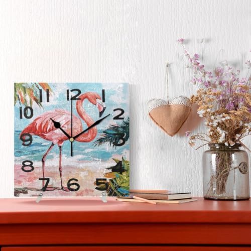 Seaside Flamingo Painting Art Square Wall Clock, 8 Inch Standard Non Ticking - Image 4