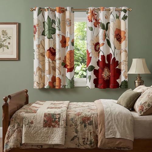 jinchan Beige Boho Floral Blackout Curtains 63 Inch Grommet 2 Panels - Image 2
