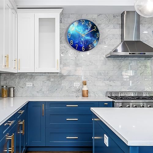 Lafocuse 12 Inch Blue Wall Clock Silent Non Ticking, Galaxy Glass Clocks - Image 3