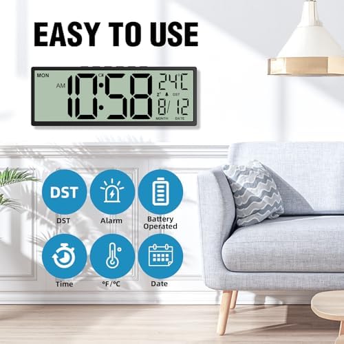XREXS 14.5" Digital Wall Clock Battery Operated - Image 2