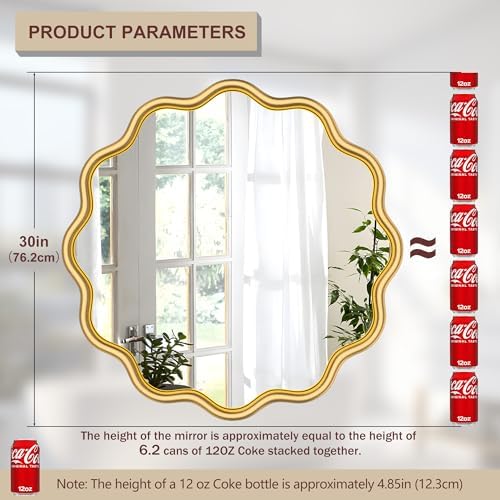 PROHOMEWARE Gold Round Mirror 30 Inch Wavy Bathroom Vanity Mirror Gold Frame - Image 3