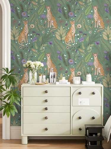 Floralplus Cheetah Peel and Stick Wallpaper Sage Green Wallpaper - Image 2