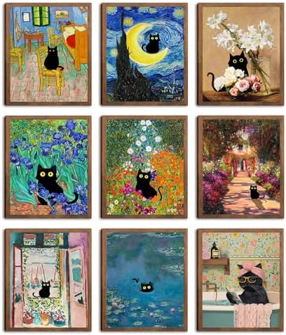XIANGRUI Cute Cat Wall Art Set of 9, Vintage Black Cat Prints 10x8In by Unknown