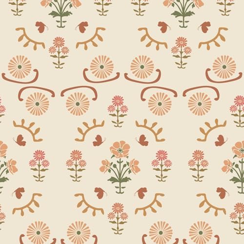 17.3" x 393.7" Boho Floral Peel and Stick Wallpaper Retro Daisy Flower Contact by LUKUUI