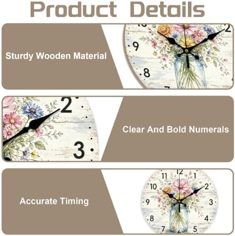 Wildflower Wall Clock Silent Non-Ticking 12" - Image 3