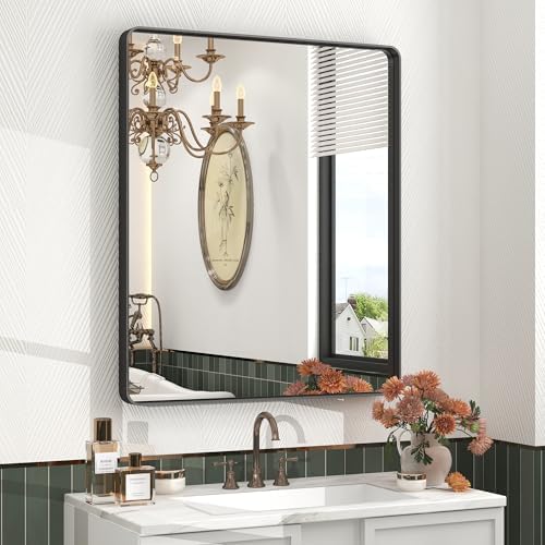 28x32 Inch Black Metal Framed Bathroom Mirror by CHARMOR