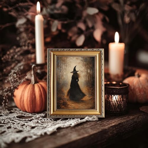 uniro Vintage Gold Framed Wall Art, Vintage Dark Forest Witch Halloween Painting - Image 5