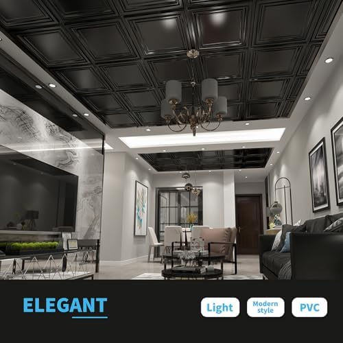 Art3d PVC Ceiling Tiles, 3D Plastic Sheet in Black, 2 x 2 ft - Image 3