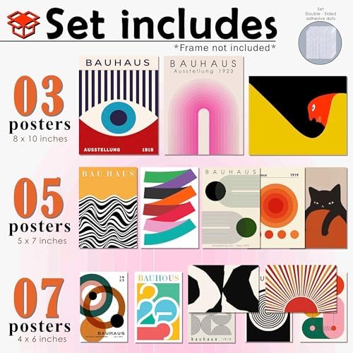 MAZUKO 15 Pcs Unframed Bauhaus Mid Century Art - Image 2