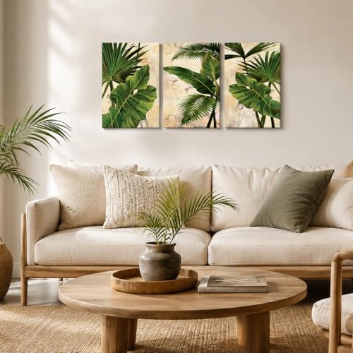 3 Pcs Palm Tree Leaf Canvas Wall Art Tropical Plants Wall Decor 16x24 Inch - Image 6