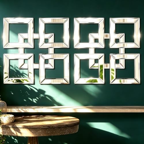 QMDECOR 2 Pack Silver Mirrored Wall Decor 12.2x12.2” Decorative Mirror Modern by QMDECOR