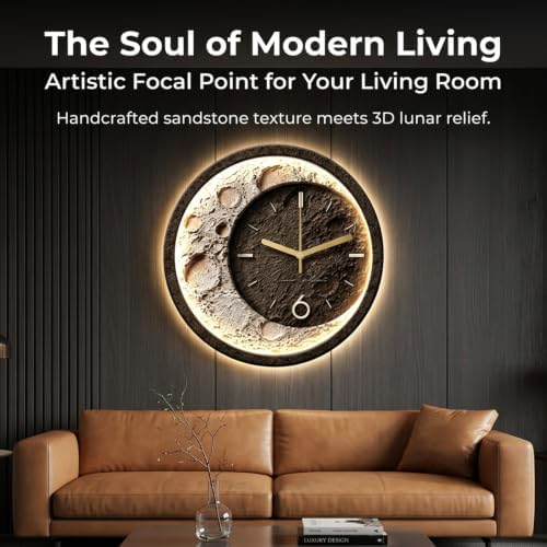 Modern 3D LED Sandstone Wall Clock, Moon Sculpture Wall Decor - Image 3