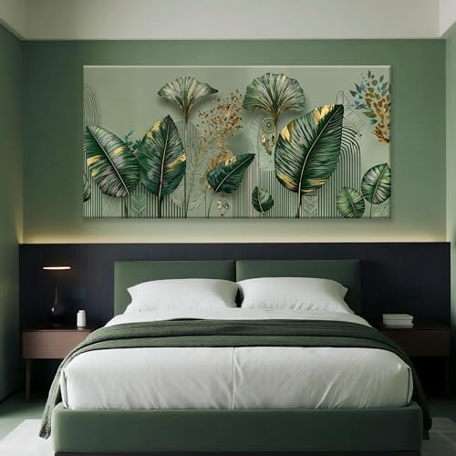 Large Green Leaf Accent Botanical Canvas Wall Art - Image 2