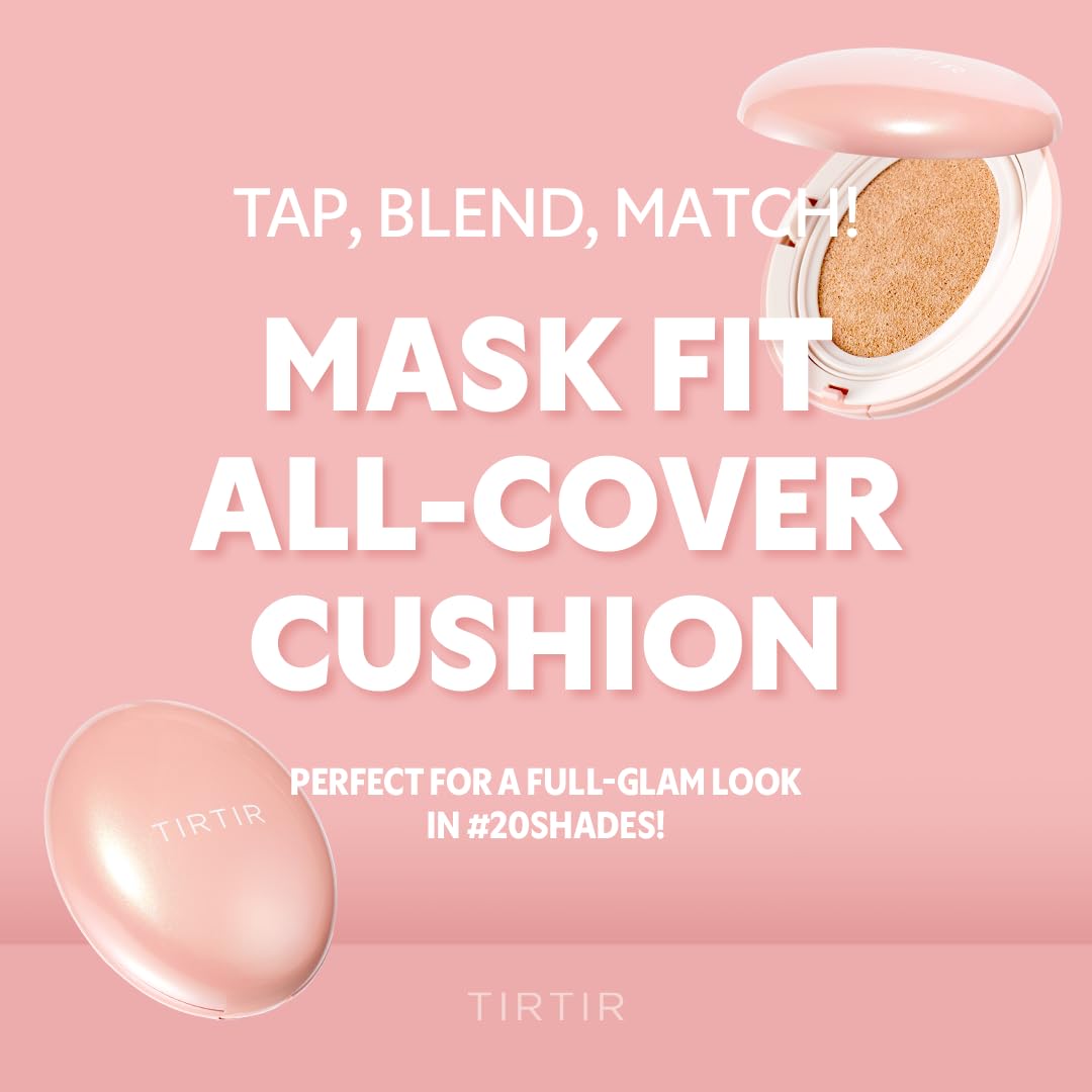 TIRTIR Mask Fit All Cover Pink Cushion Foundation | High coverage, Velvety Matte Finish, Lightweight, Flawless, Corrects Redness, Korean Cushion (#24W Soft Beige, Full Size, 0.63 Fl Oz)