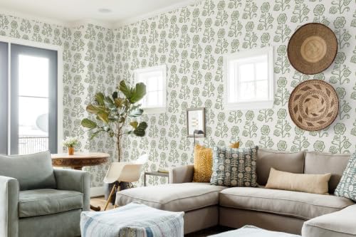 Dimoon Vintage Peel and Stick Wallpaper Sage Green Floral Contact Paper - Image 5