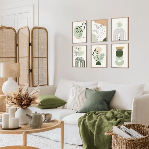 Dazzlewall 6Pcs Boho Minimalist Sage Green Canvas Wall Art 8x10 in Unframed - Image 3
