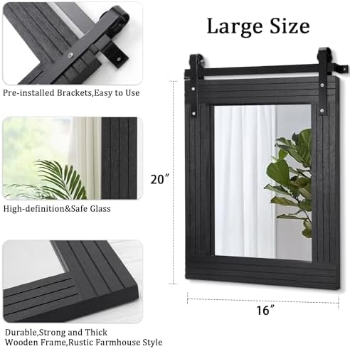 AAZZKANG Black Framed Wall Mirror Large Barn Door Style Wood Mirrors Rectangle - Image 2
