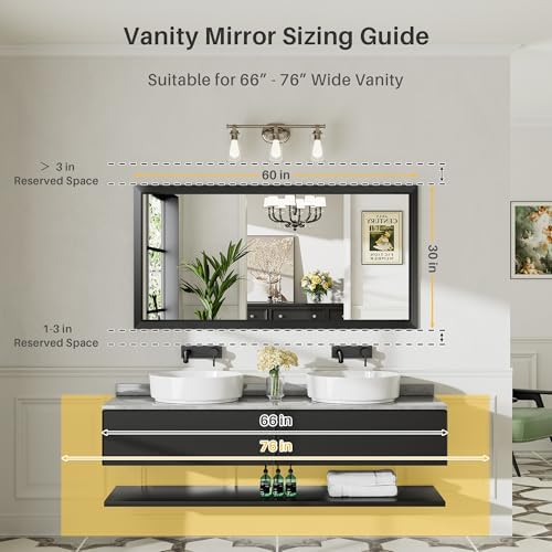 Briivue Black Metal Framed Bathroom Wall Mirror, 60x30 Inch - Image 2