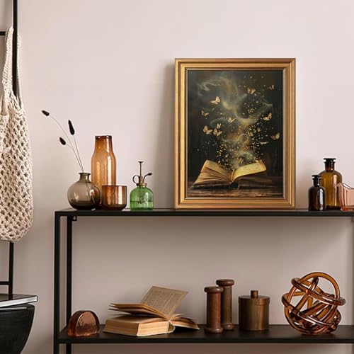 Vintage Gold Framed Dark Academia Wall Art, Victorian Book Butterfly Pictures - Image 6