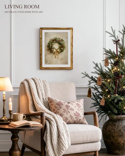 InSimSea Gold Bamboo Framed Christmas Wall Art, Retro Berry Wreath - Image 4