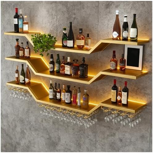 70.8"Modern LED Wine Rack Wall Mounted, 3-Tier Floating Bar Shelves by TAUODUYY
