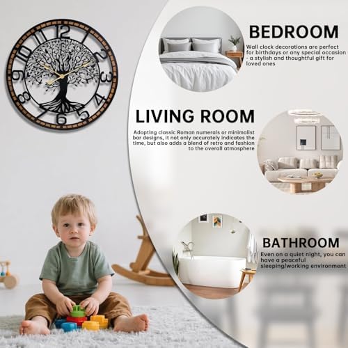 Dankeit Tree of Life Wall Clock, 24Inch Metal Black Family Tree Oversized Wood - Image 6