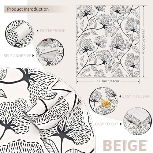 Peel and Stick Wallpaper Black and Beige Contact Paper 17.3"x393" - Image 3