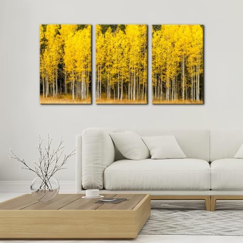 Pacimo Fall Landscape Canvas Wall Art Yellow Aspen Trees and Green Pine Trees - Image 3