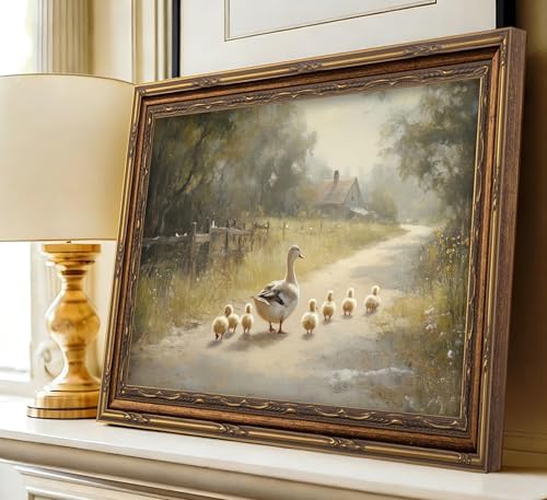 3D Textured Canvas Wall Art Vintage Carved Gold Frame Duck - Image 3