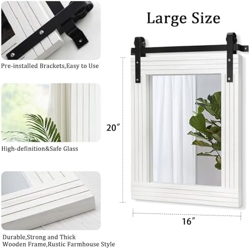 AAZZKANG White Wood Framed Mirror Rectangle Farmhouse Wall Mirror Decor - Image 2