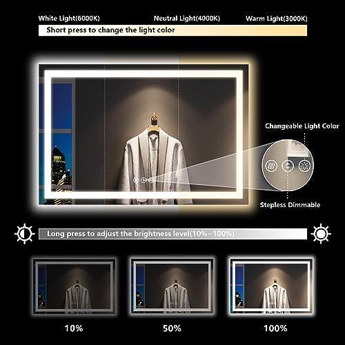 60x40 LED Bathroom Mirror with Lights, Lighted Vanity Mirror - Image 4