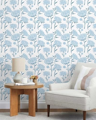 Hopepak 17.3" x 78.7" Peel and Stick Wallpaper Floral Contact Paper Blue Wall - Image 2