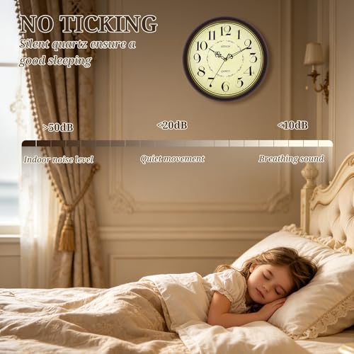Geevon 12" Silent Wall Clock, Retro Battery Operated Decorative Clock - Image 3
