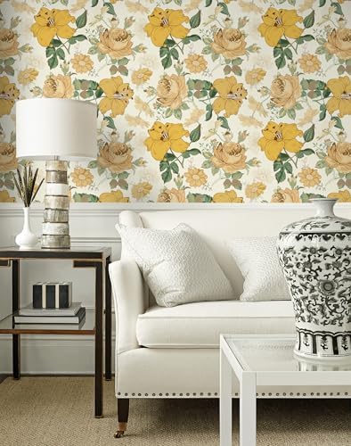 Hopepak Yellow Floral Peel and Stick Wallpaper Modern Flower Contact Paper - Image 6