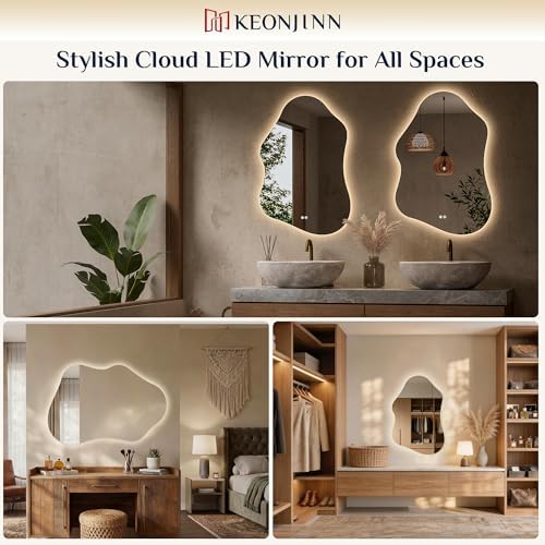 Keonjinn 48 x 24 Inch Asymmetrical Backlit Bathroom Mirror, Tempered Glass - Image 6