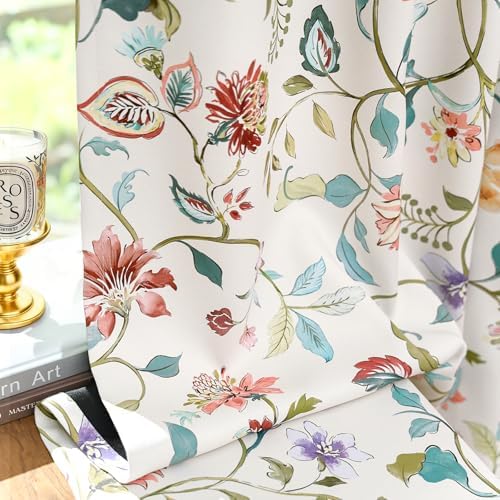 jinchan Beige Floral Blackout Curtains 63 Inch Back Tab 2 Panels Set by JINCHAN