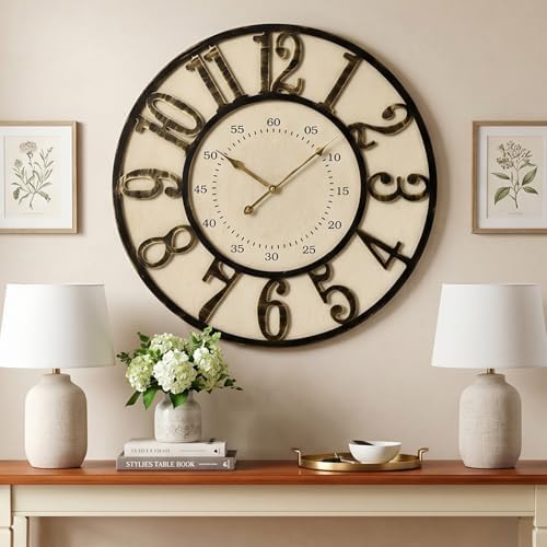 EMAX HOME 24 Inch Large Wall Clock, Vintage Farmhouse Oversized Wall Clocks by EMAXHOME
