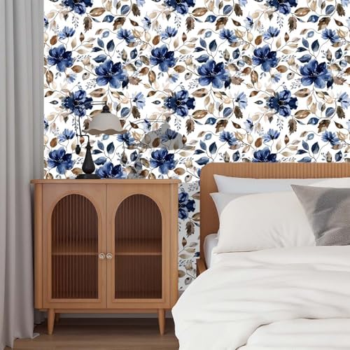 Modern Blue Floral Peel and Stick Wallpaper 17.7"x 70.7" - Image 2
