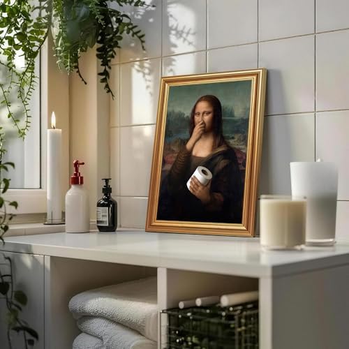 ICHZUMW Gold Framed Funny Mona Lisa Toilet Paper Canvas Wall Art, 12x16 In - Image 4