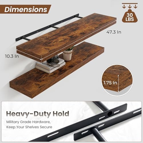Heimlove Floating Shelves 47.2" W x 10.3" D Rustic Brown Set of 2 - Image 3