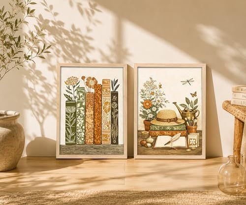 KBCXOY Vintage Book Flower Wall Art Rustic garden Library Art Print - Image 5