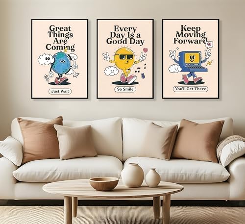 3Pcs Vivid Retro Wall Art Canvas Motivational Posters Aesthetic Prints Colorful - Image 2