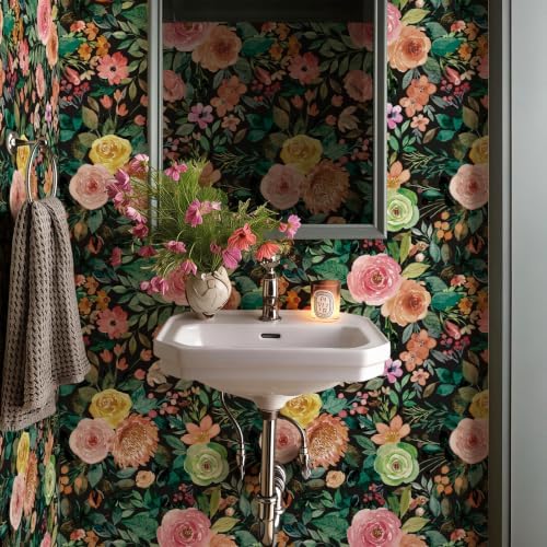 Simon&Siff Dark Floral Peel and Stick Wallpaper 17.3" x 120" - Image 3