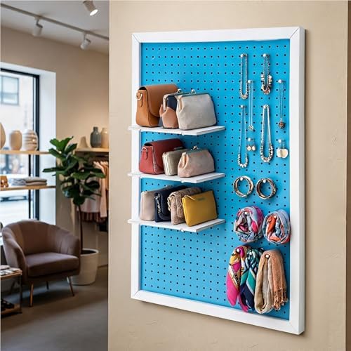 Weysat 36 x 24 Inch Framed Wood Pegboard Wall Organizer, Large Blue Decorative - Image 2