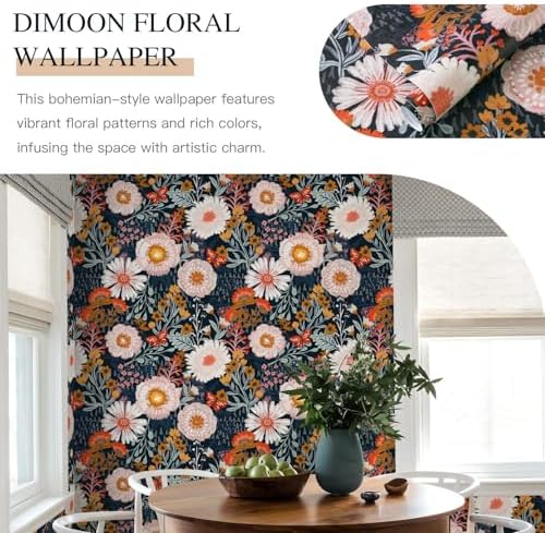 Dimoon 394"x17.3" Pink Orange Vibrant Floral Contact Paper Peel and Stick - Image 4