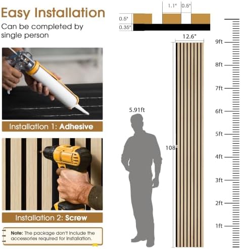 4 Pack 108’’x12.6’’ Fluted Acoustic Wood Slat Wall Panels - Image 2