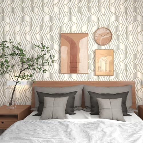 MelunMer Geometric Contact Paper Peel and Stick Wallpaper Gold 17.7”×276” - Image 6