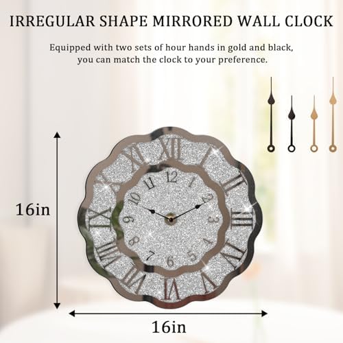Crushed Diamond Mirrored Wall Clock Silver Modern Crystal Clocks - Image 5