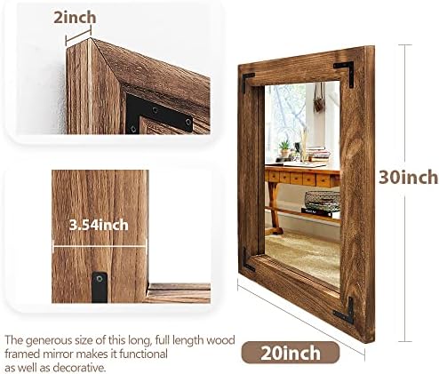 YOSHOOT Rustic Wooden Framed Wall Mirror, Natural Wood Bathroom Vanity Mirror - Image 2